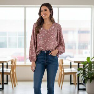 202. Pink & White Polka Dot Blouse – Size Large